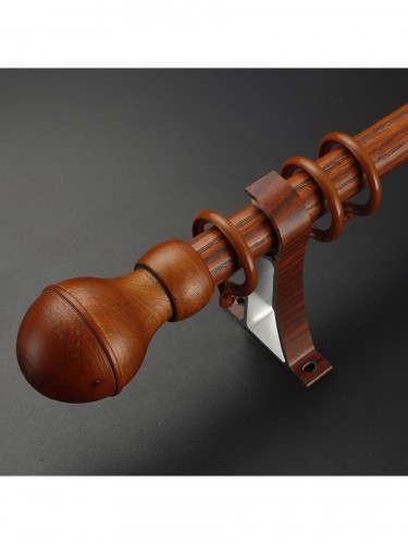 QYT2822 28mm Wood Grain Nano Mute Single Curtain Rod Set Acorn Finial (Color: Teak)