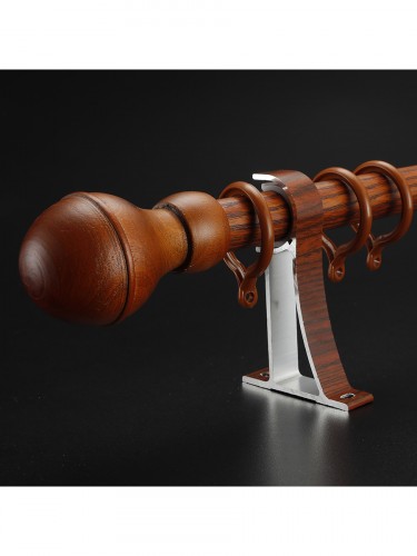 QYT2822 28mm Wood Grain Nano Mute Single Curtain Rod Set Acorn Finial Teak Color