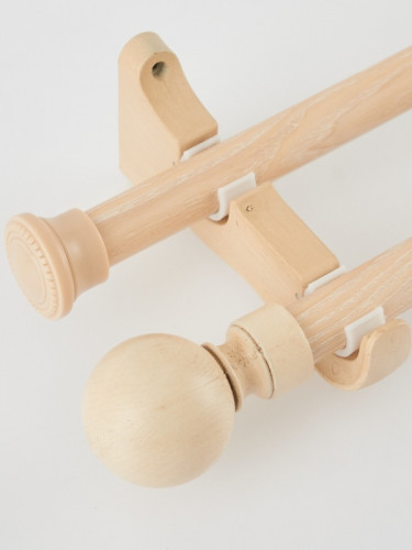 Wood Finish Single/Double Luxury Curtain Rods With Brackets(Color: Light wood)