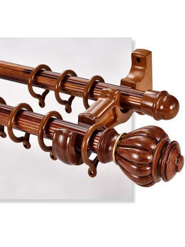 QYT52 Heavy Duty Double Curtain Rod And Brackets Wood Grain