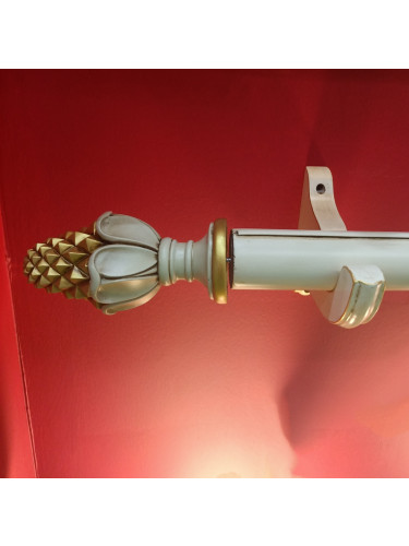 QYT65 White 50mm Wooden Curtain Poles With Bud Finials/Brackets