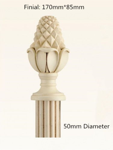 QYT65 White 50mm Wooden Curtain Poles With Bud Finials/Brackets