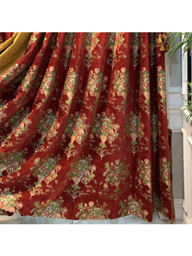 Twynam Red Waterfall and Swag Valance and Sheers Custom Made Chenille Velvet Curtains Pair