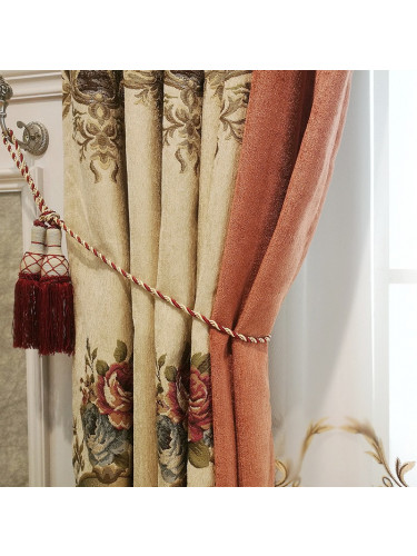 Twynam Beige Waterfall and Swag Valance and Sheers Custom Made Chenille Velvet Curtains Pair