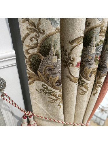 Twynam Beige Waterfall and Swag Valance and Sheers Custom Made Chenille Velvet Curtains Pair