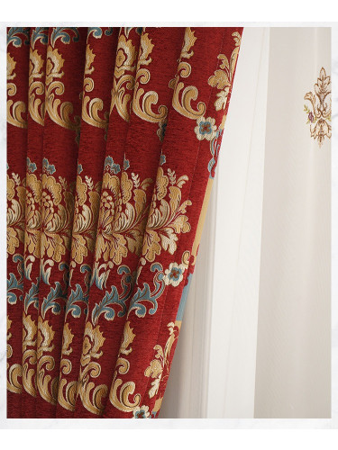 Twynam Beige Red Blue Waterfall and Swag Valance and Sheers Custom Made Chenille Velvet Curtains Pair