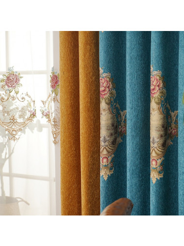 Twynam Sea Blue Waterfall and Swag Valance and Sheers Custom Made Chenille Velvet Curtains Pair