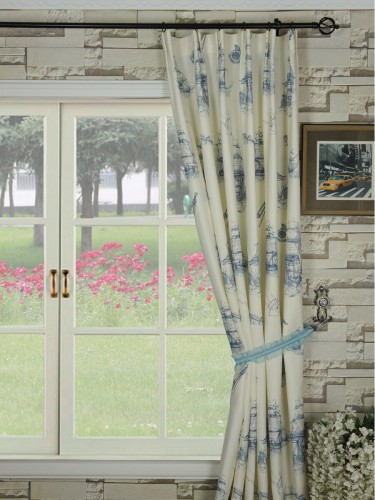 Poseidon Nautical Print Blackout Versatile Pleat Curtains QYV308BA Panoramic View