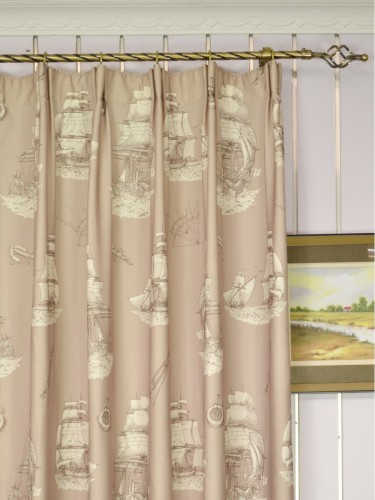 Poseidon Nautical Print Blackout Versatile Pleat Curtains QYV308BA Heading Style