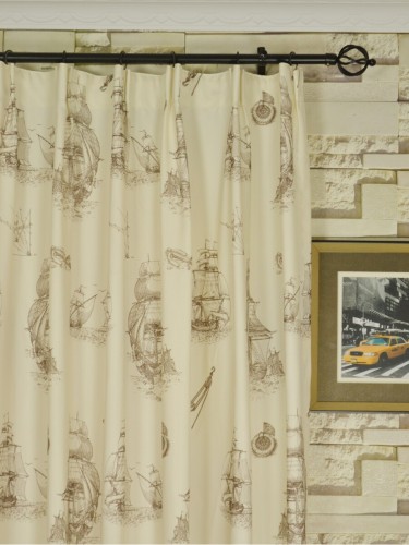 Poseidon Nautical Print Blackout Versatile Pleat Curtains QYV308BA Heading Style (Color: Floral White)