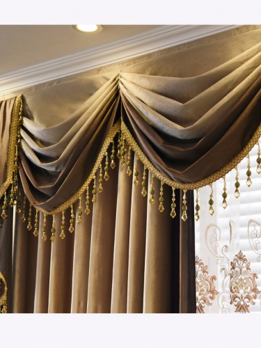 New arrival Twynam Brown Plain Waterfall and Swag Valance and Sheers Custom Made Chenille Velvet Curtains