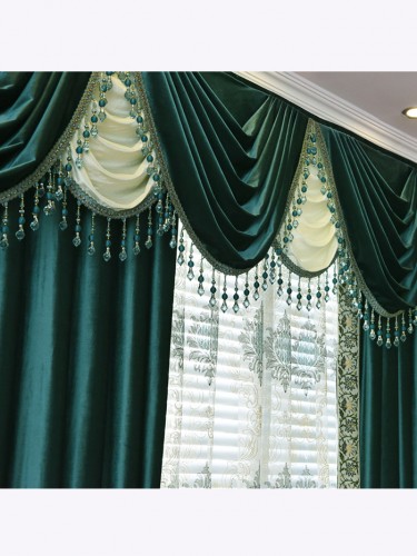 New arrival Twynam Green and Blue Waterfall and Swag Valance and Sheers Custom Made Chenille Velvet Curtains
