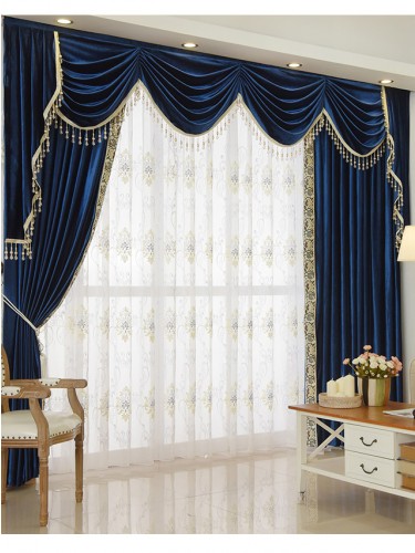 New arrival Twynam Blue and Green Waterfall and Swag Valance and Sheers Custom Made Chenille Velvet Curtains Pair