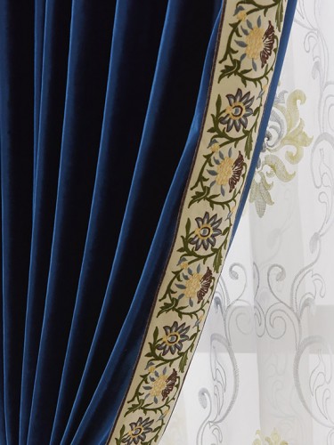 New arrival Twynam Blue and Green Waterfall and Swag Valance and Sheers Custom Made Chenille Velvet Curtains Pair(Color: Dark Blue)