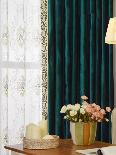 New arrival Twynam Blue and Green Plain Waterfall and Swag Valance and Sheers Custom Made Chenille Velvet Curtains Pair For Living Room(Color: Green)