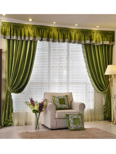 New arrival Twynam Blue and Green Plain Pencil Pleated Valance and Sheers Custom Made Chenille Velvet Curtains Pair