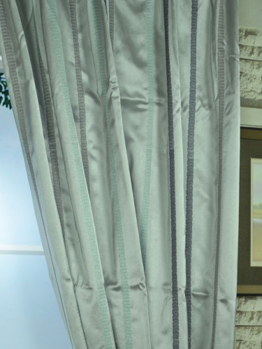 Mirage Embroidered Striped Tab Top Curtain (Color: Pale Aqua)