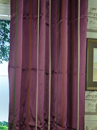 Mirage Embroidered Striped Concealed Tab Top Curtain (Color: Claret)