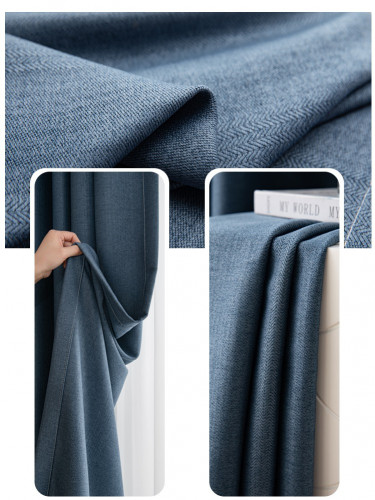 QYYL2208A Illawarra Plain Faux Linen Blackout Custom Made Curtains(Color: Blue)
