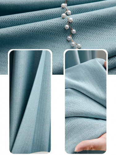 QYYL2208A Illawarra Plain Faux Linen Blackout Custom Made Curtains(Color: Sky blue)