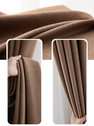 QYYL2208A Illawarra Plain Faux Linen Blackout Custom Made Curtains(Color: Coffee)