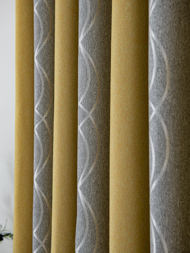 QYYL2208B Illawarra Plain Faux Linen Stripe Blackout Custom Made Curtains(Color: Grey yellow)