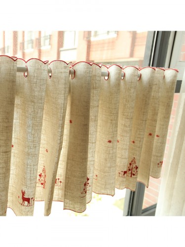 Lind Elk Embroidered Ready Made Eyelet Kitchen Cafe Curtain for Kitchen Online Red Elk Color