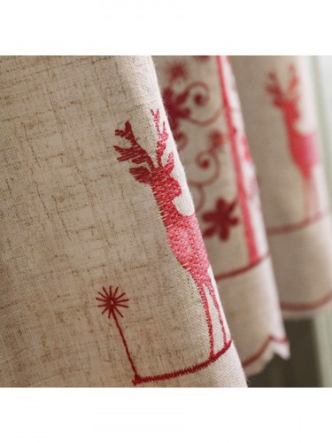 Lind Elk Embroidered Ready Made Eyelet Kitchen Cafe Curtain for Kitchen Online Fabric Details