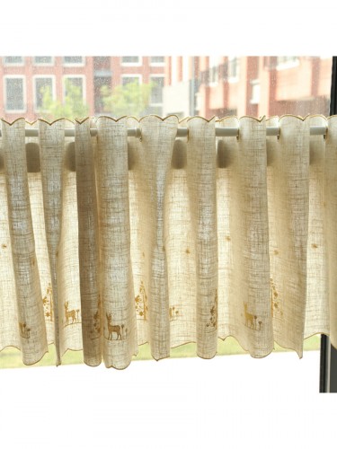 Lind Elk Embroidered Ready Made Eyelet Kitchen Cafe Curtain for Kitchen Online (Color: Gold Elk)