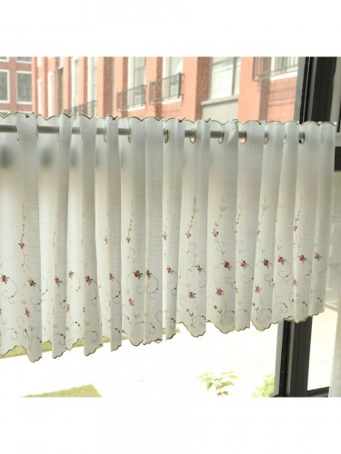 Lind Little Rose Embroidered Ready Made Eyelet Kitchen Cafe Curtain Online White Color