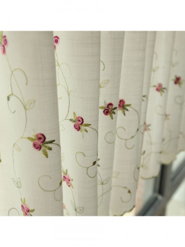 Lind Little Rose Embroidered Ready Made Eyelet Kitchen Cafe Curtain Online Fabric Details