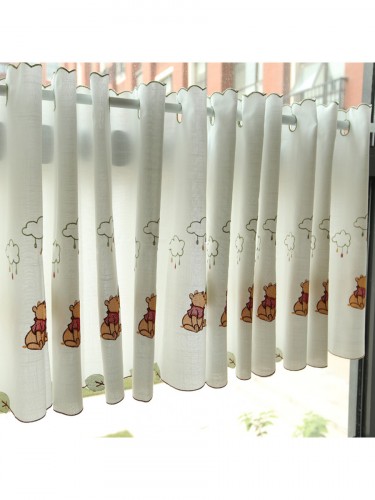 Lind Panda Embroidered Ready Made Eyelet Kitchen Cafe Curtain for Kitchen Online White Color