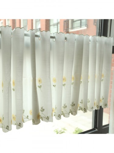 Lind Daisy Embroidered Ready Made Eyelet Kitchen Cafe Curtain for Kitchen Online (Color: White)