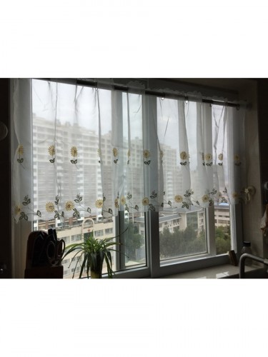 Lind Daisy Embroidered Ready Made Eyelet Kitchen Cafe Sheer Curtain Online