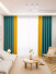 QYFL221C Barwon Plain Dyed Beautiful Blue Yellow Custom Made Faux Linen Curtains For Living Room Bed Room(Color: Blue yellow)