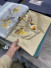 QYHL225ES Silver Beach Embroidered Annunciation Birds Faux Silk Fabric Samples(Color: Champagne gold)