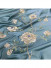 QYHL225LA Silver Beach Embroidered Beautiful Hibiscus Flowers Blue Faux Pleated Ready Made Curtains
