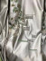 QYHL225VS Silver Beach Embroidered Chinese Green Pine Faux Silk Fabric Samples