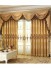 Embroidered European style Purple Brown Blue color Floral Waterfall and Swag Valance and Sheers and Custom made Curtains Pair(Color: Brown)