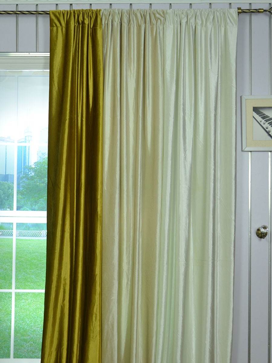 Hotham Beige And Yellow Plain Ready Made Eyelet Blackout Velvet