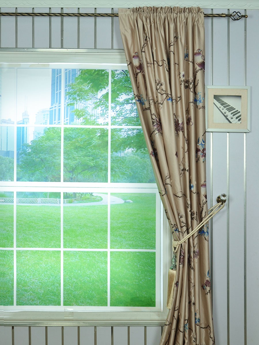 Franklin Light Apricot Embroidered Branch Eyelet Faux Silk Curtains