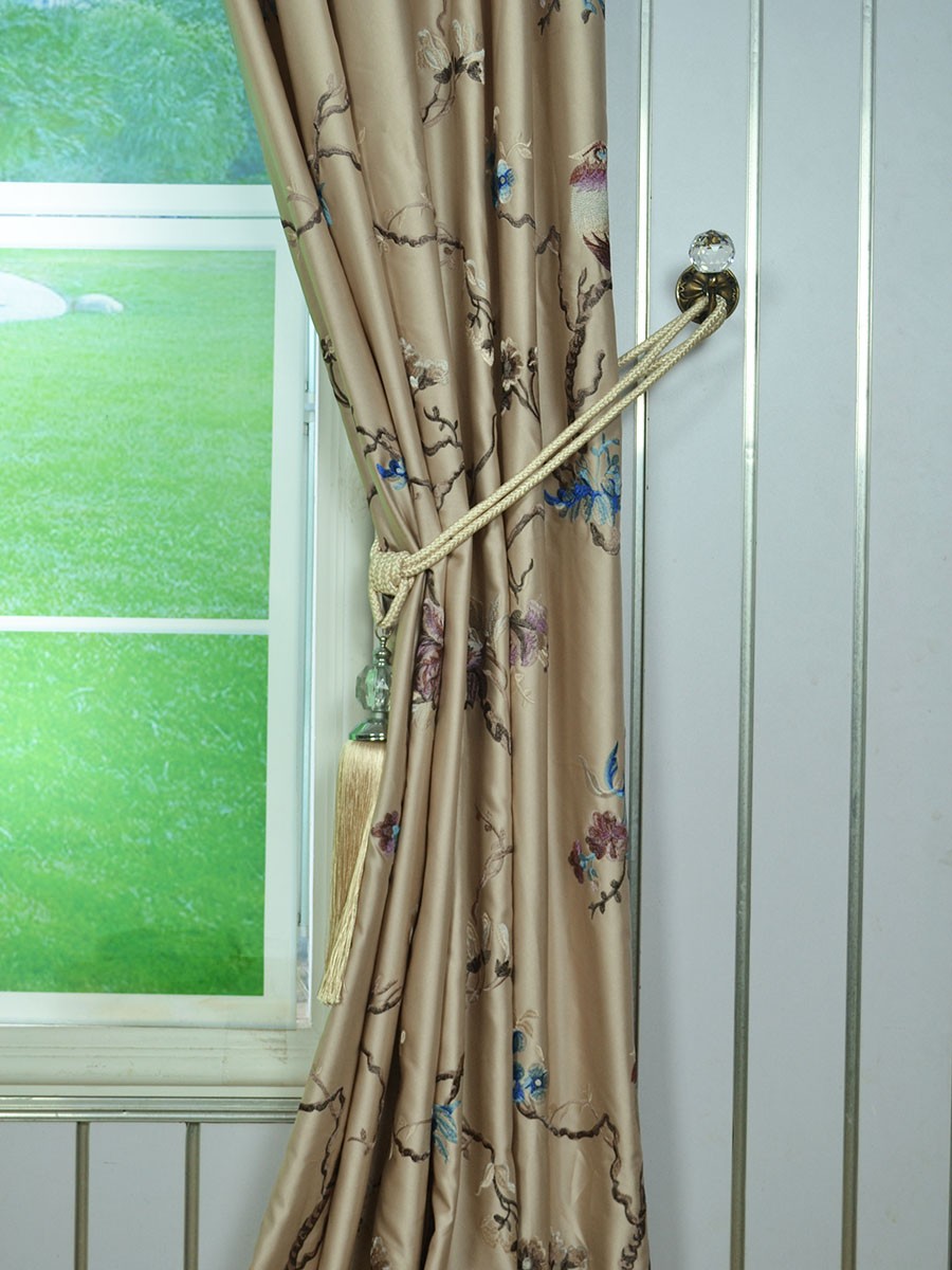 Franklin Light Apricot Embroidered Branch Eyelet Faux Silk