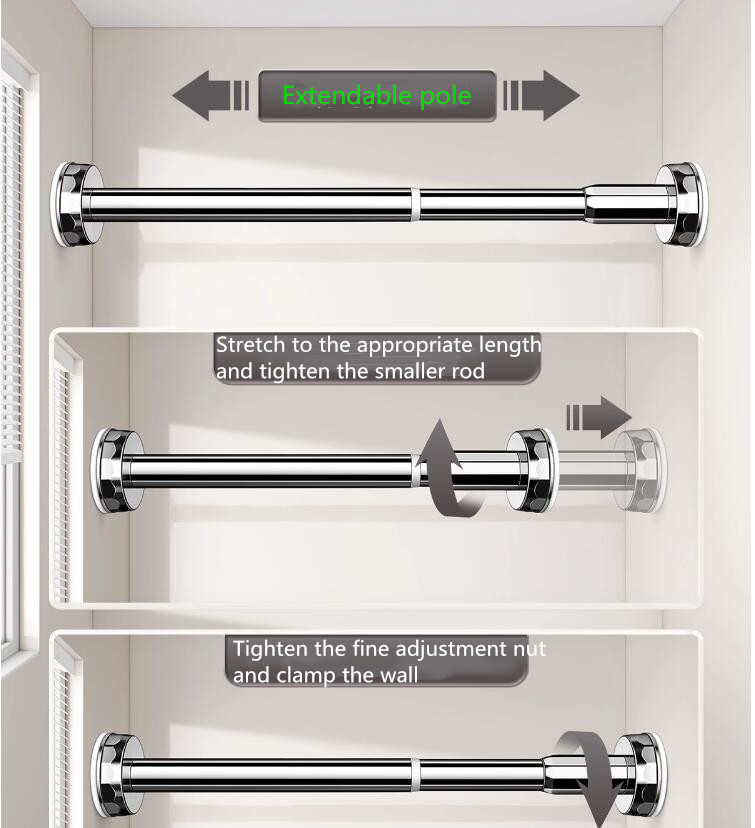 Steel Extendable Shower Curtain Pole For Heavy Curtain Cathedral ...