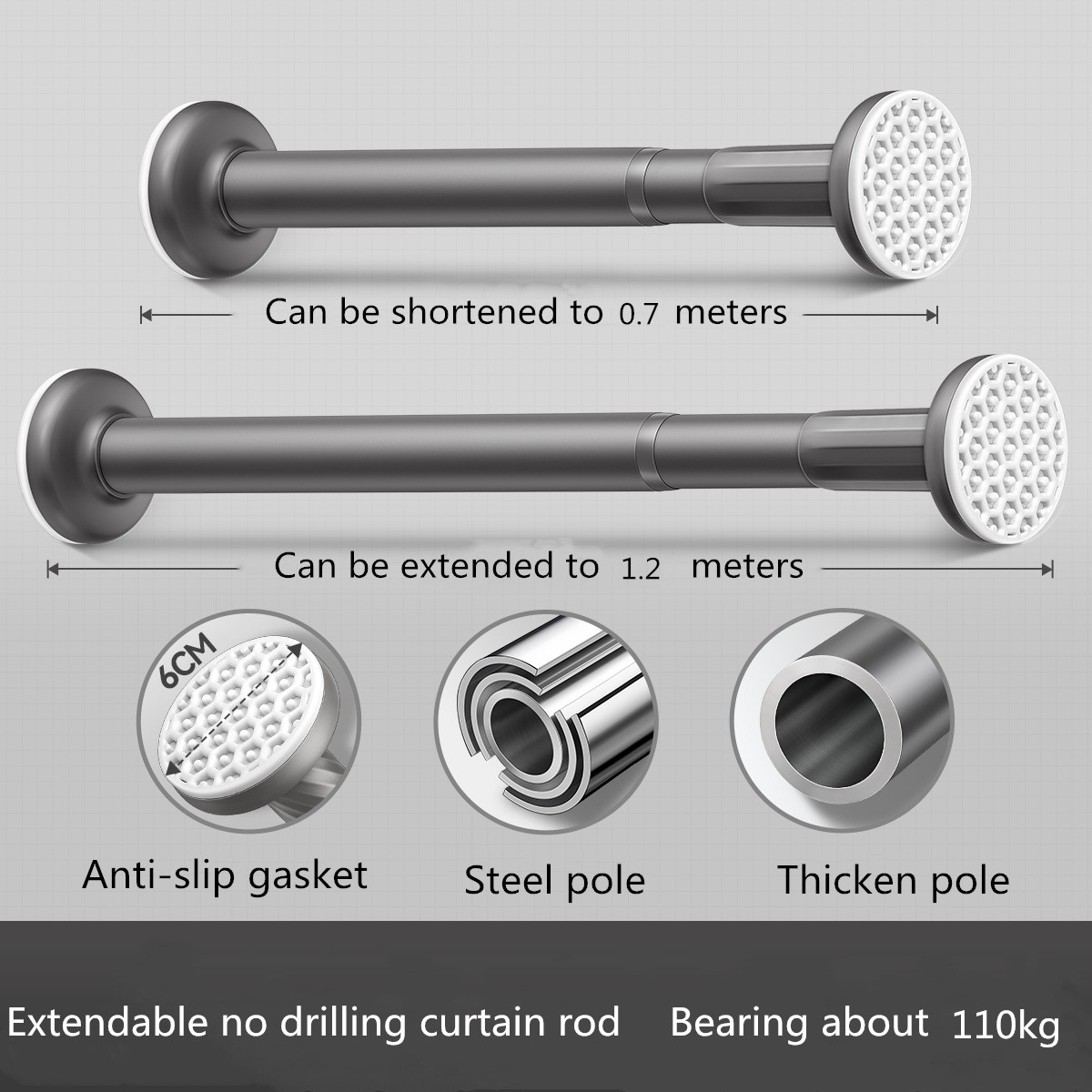 Steel Extendable Shower Curtain Pole For Heavy Curtain Cathedral ...