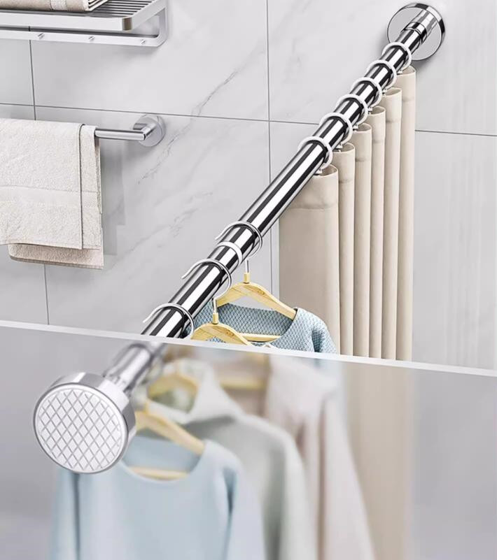 Adjustable Shower Curtain Pole Silver For Wet Room Cathedral