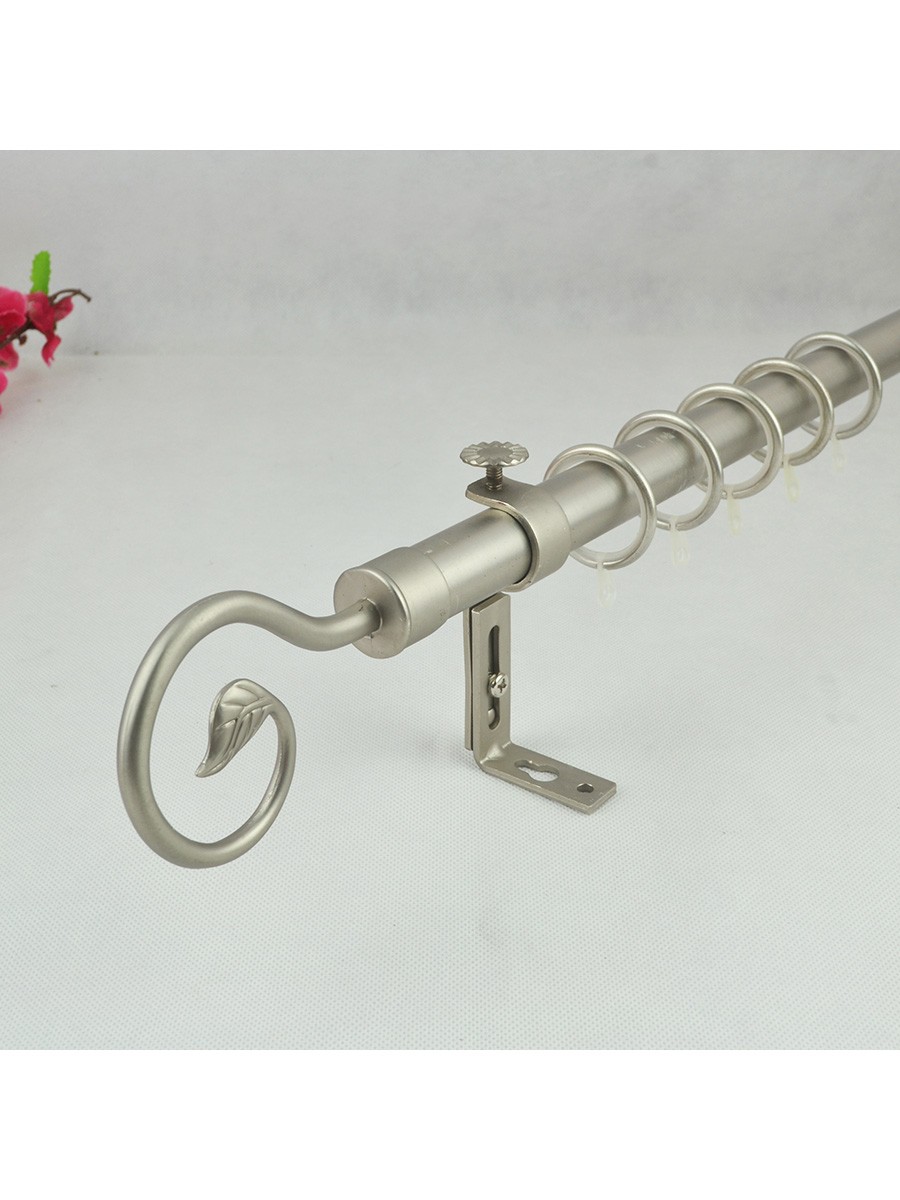 22mm Silver Wrought Iron Single Curtain Rod Set With Tail
