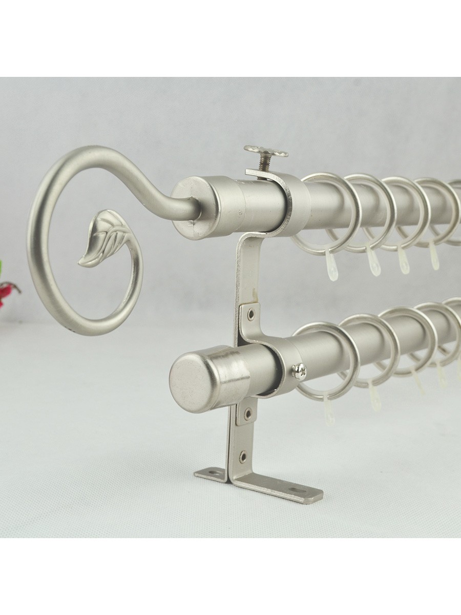 22mm Silver Wrought Iron Double Curtain Rod Set with Tail Finial