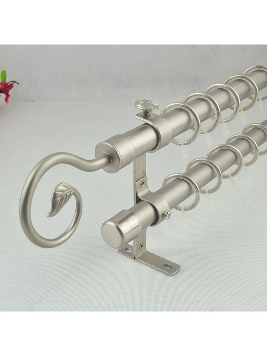 22mm Silver Wrought Iron Double Curtain Rod Set With Tail