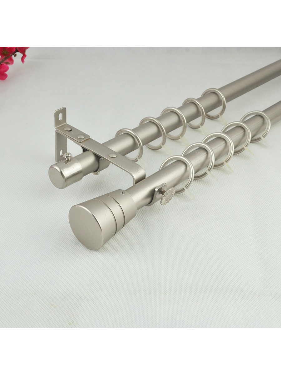 22mm Silver Wrought Iron Double Curtain Rod Set With Metal