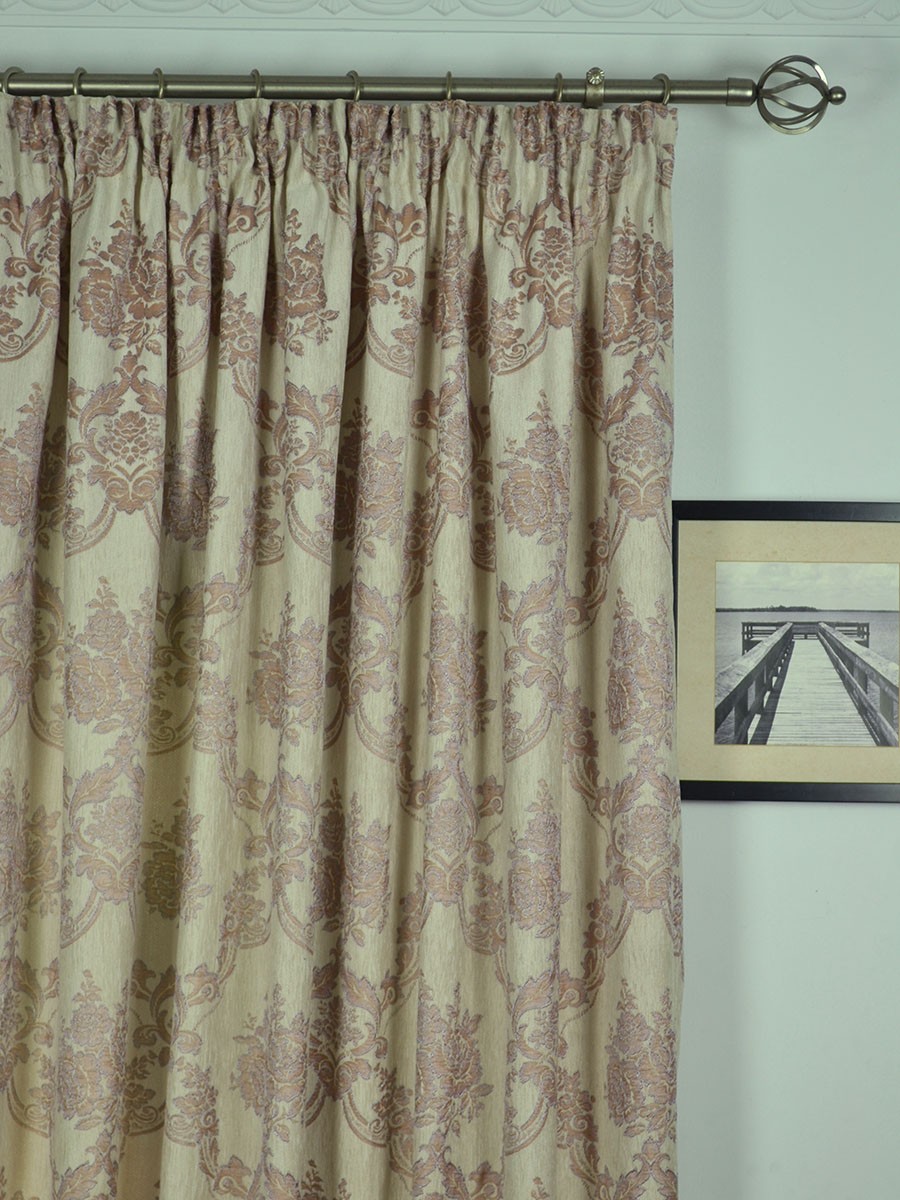 Angel Jacquard Floral Damask Pencil Pleat Chenille Curtain